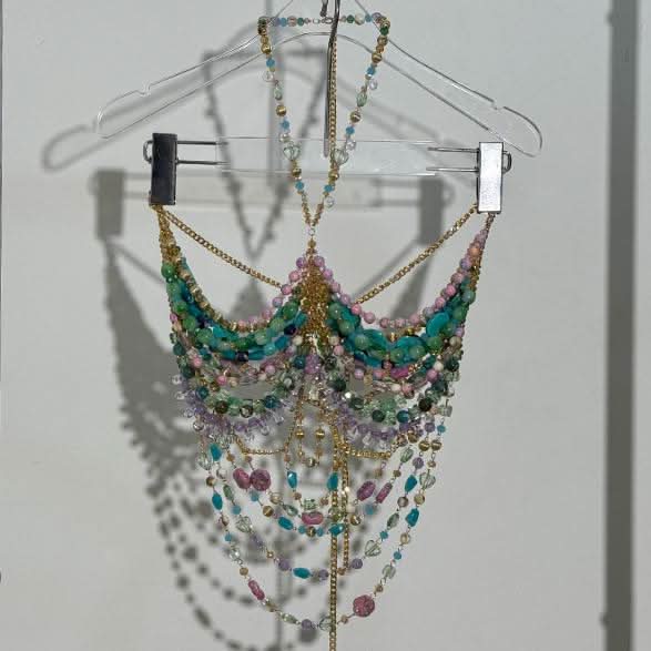 Halter beaded metal chain hollow out cut out top