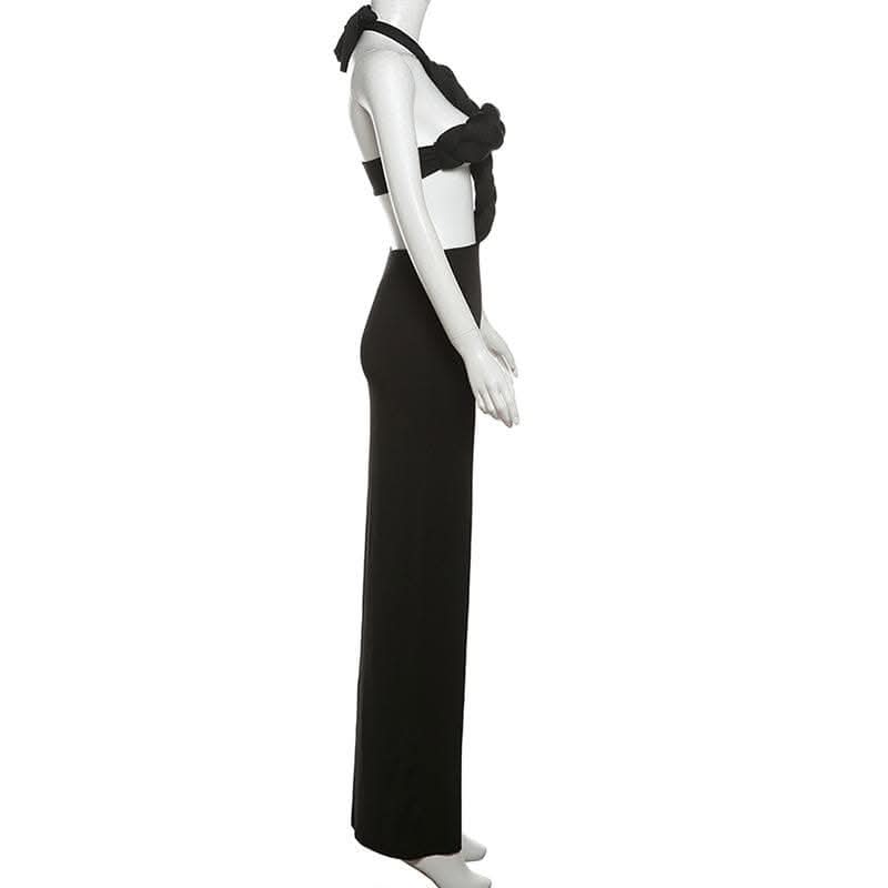 Self tie halter hollow out backless solid cut out maxi dress-final-sale