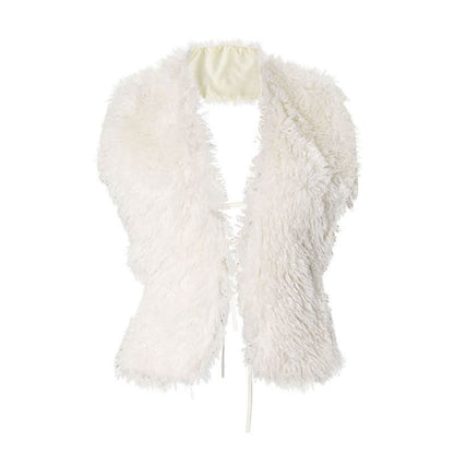 Halter fluffy self tie shrug top