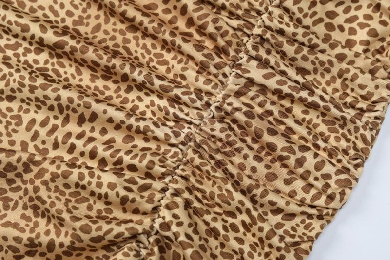 Halter cowl neck print high slit ruched maxi dress