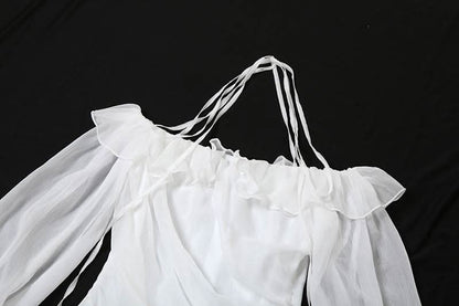 Halter off shoulder chiffon bowknot ruffle mini dress