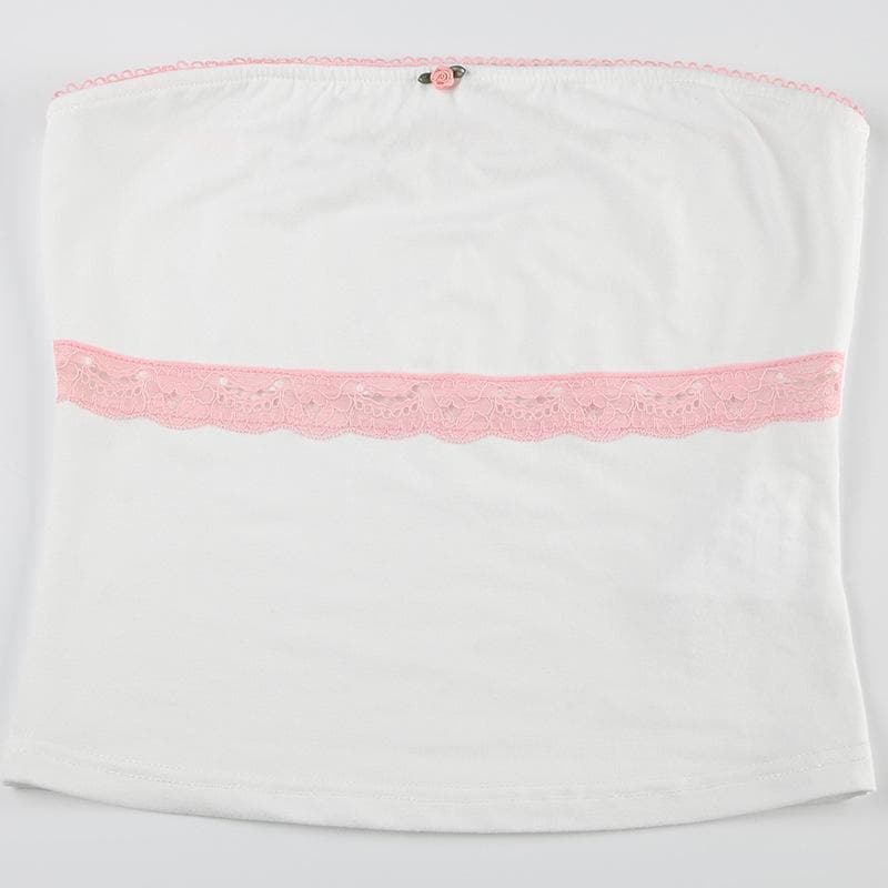 Lace hem flower applique tube top