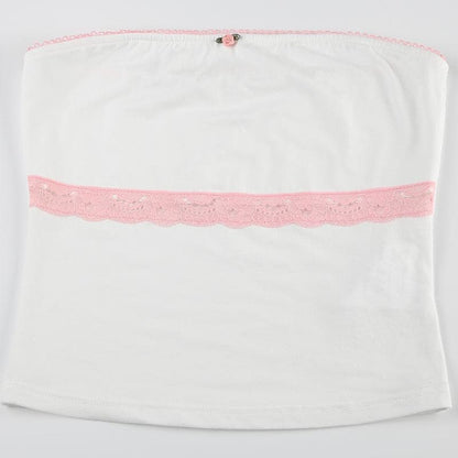 Lace hem flower applique tube top