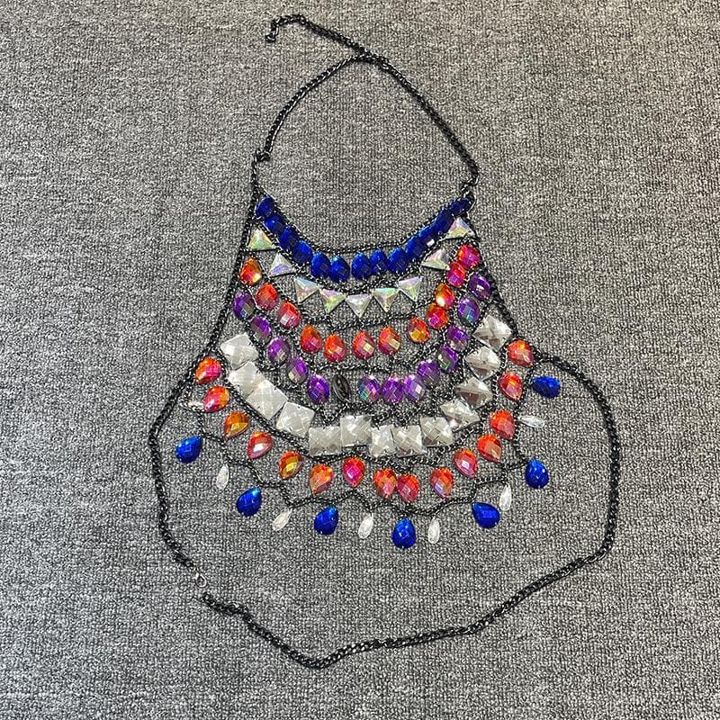 Halter crystal hollow out metal chain cut out top