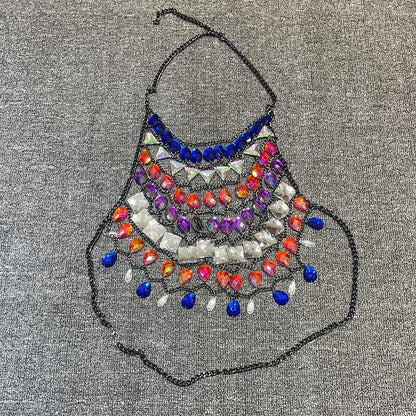 Halter crystal hollow out metal chain cut out top