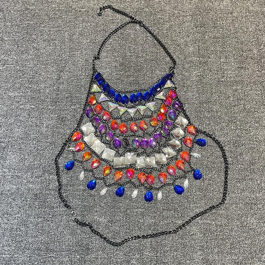 Halter crystal hollow out metal chain cut out top