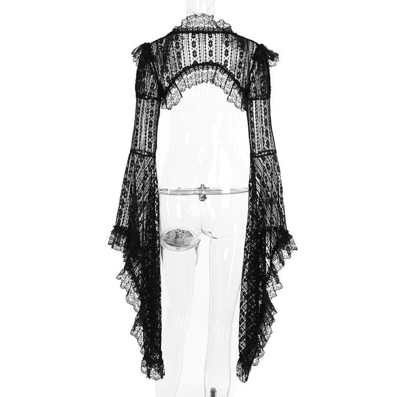 Long flared sleeve lace ruffle shrug top