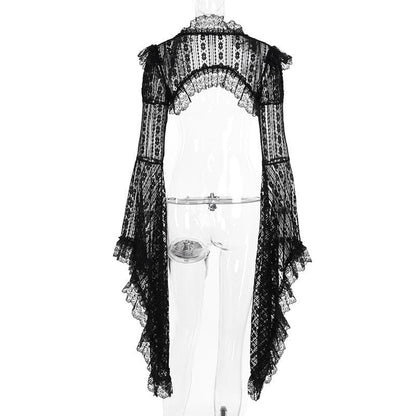 Long flared sleeve lace ruffle shrug top