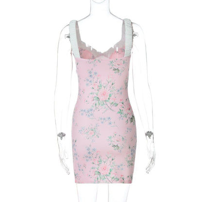 V neck flower print cami mini dress