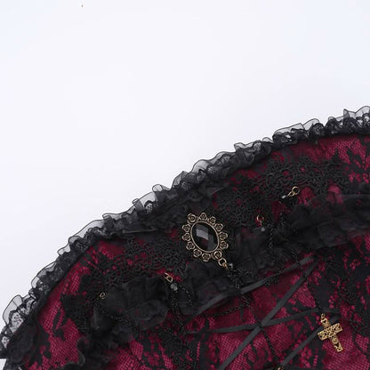 Lace hem cross pendant ruffle tube top