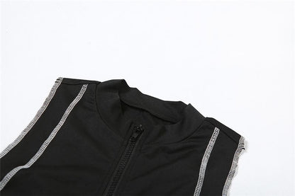 High neck stitch zip-up tank romper