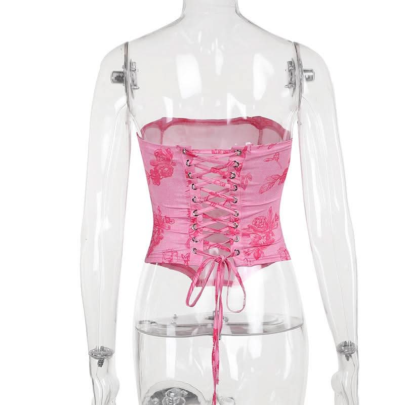 Flower print lace up tube top