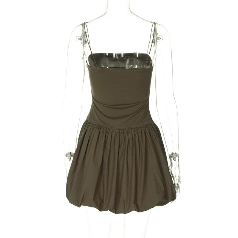 Ruched square neck solid cami mini dress
