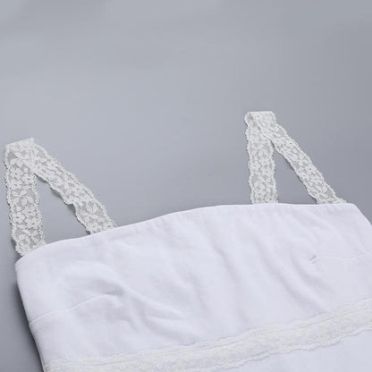 Lace hem backless solid cami top