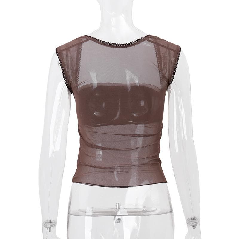Cap sleeve mesh ruffle solid top