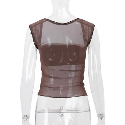 Cap sleeve mesh ruffle solid top