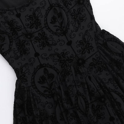 Lace hem ruched square neck print mini dress