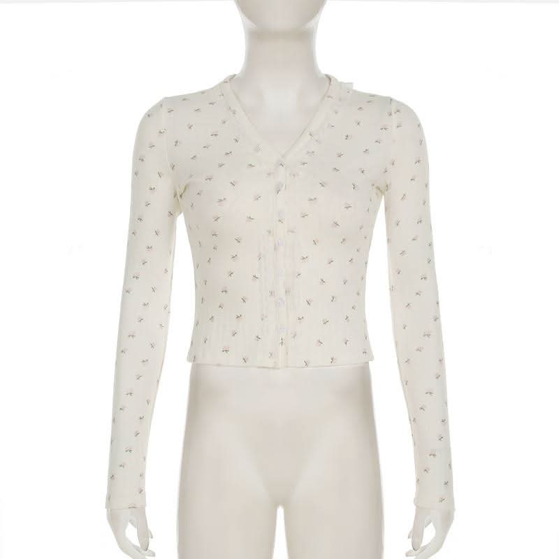 Long sleeve textured flower print button lace hem top
