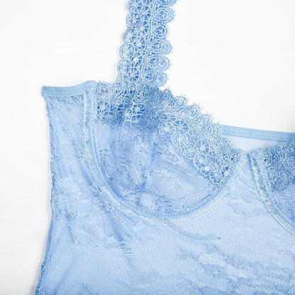 Sheer lace see through backless cami bodysuit