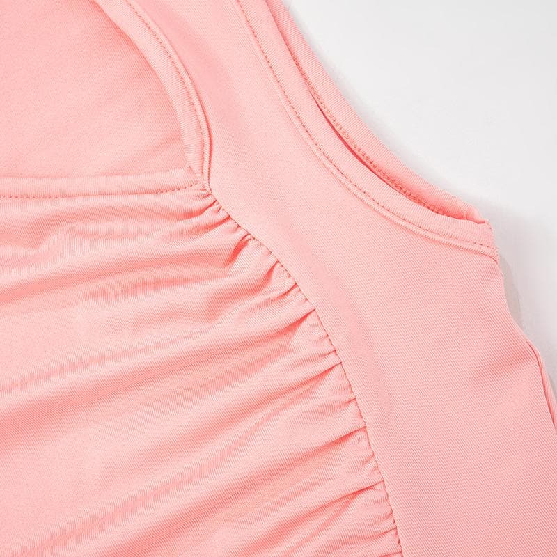 Ruched irregular ruffle solid tank top