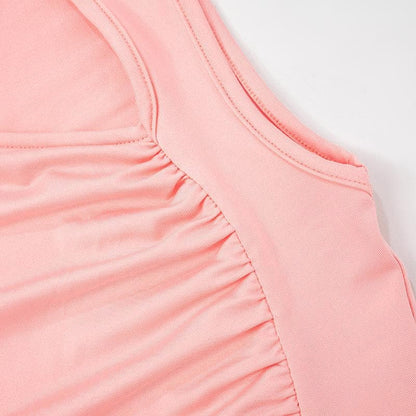 Ruched irregular ruffle solid tank top