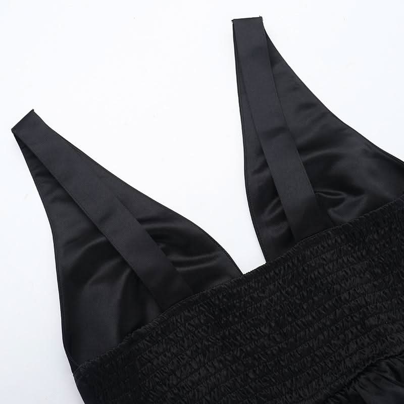 Smocked deep V neck backless cami mini dress