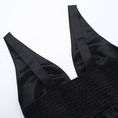 Smocked deep V neck backless cami mini dress