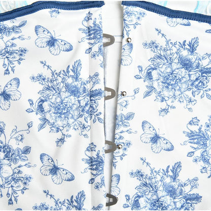Lace hem flower print contrast button tube mini dress