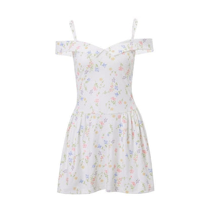 Turnover collar off shoulder zip-up cami mini dress