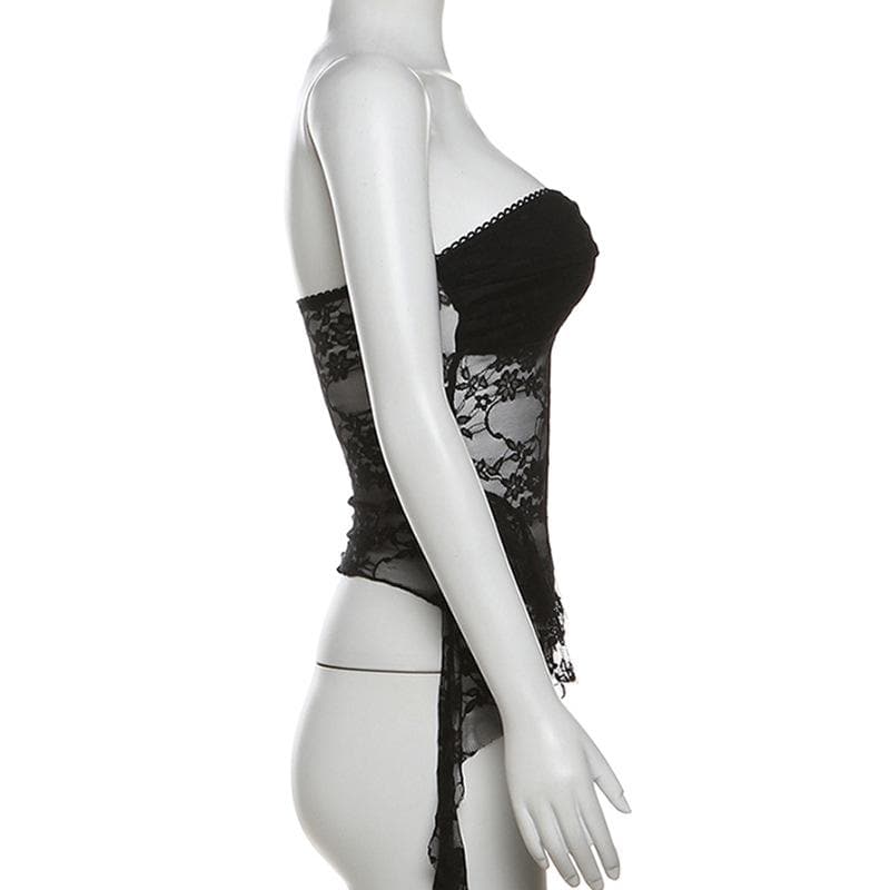 Ruffle lace backless solid tube top