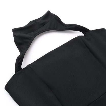 Hollow out halter fluffy backless button solid cut out mini dress