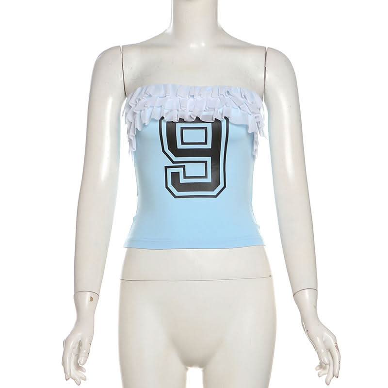 Ruffle “9” pattern backless tube top