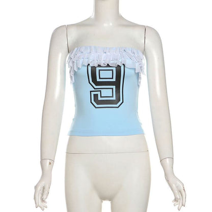 Ruffle “9” pattern backless tube top