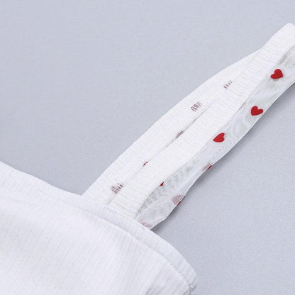 Bowknot ruched heart print mesh cami top