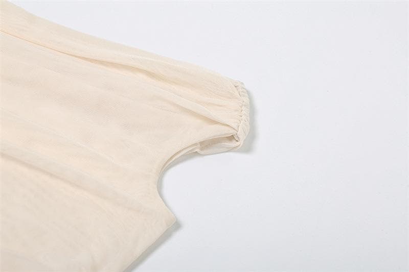 Off shoulder sheer mesh ruffle top