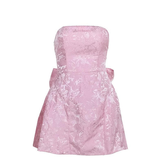 Textured bowknot lace up tube mini dress