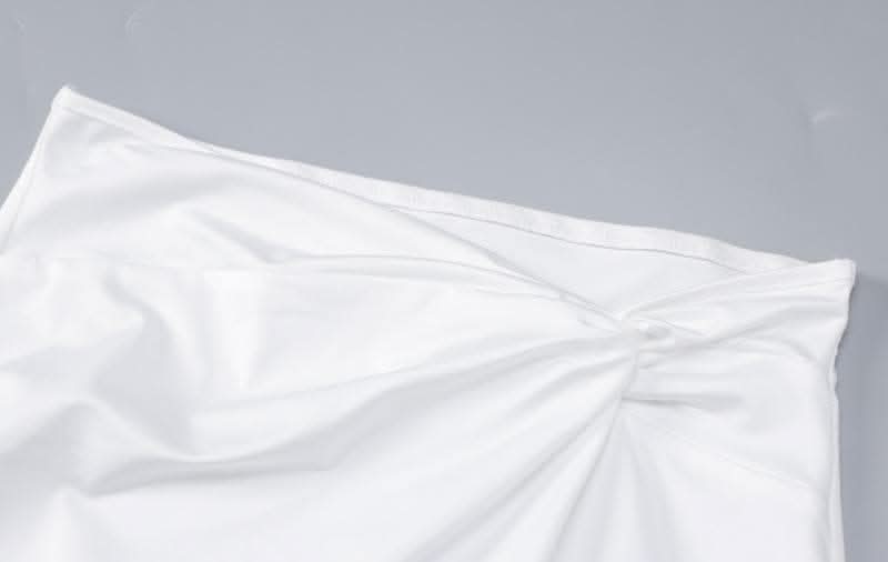 Knotted hollow out solid ruched long sleeve mini skirt set-final-sale