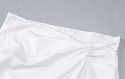 Knotted hollow out solid ruched long sleeve mini skirt set-final-sale