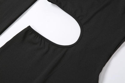 Irregular long sleeve gloves hollow out solid romper