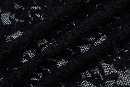 Lace see through long sleeve solid crewneck maxi dress