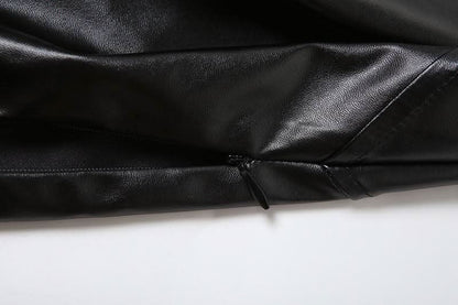 PU leather patchwork irregular midi skirt