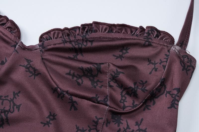 Halter print ruffle knotted backless mini dress