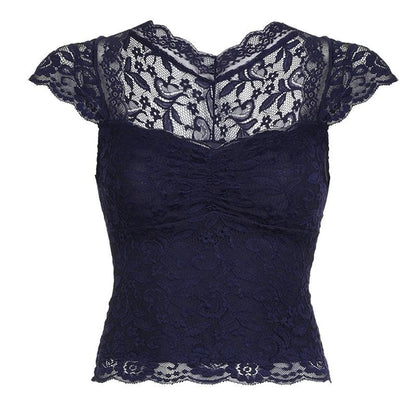 Cap sleeve ruched patchwork lace top