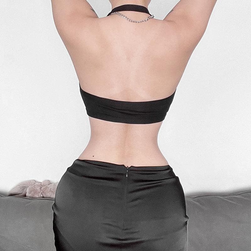 Halter hollow out buckle backless crop cut out top
