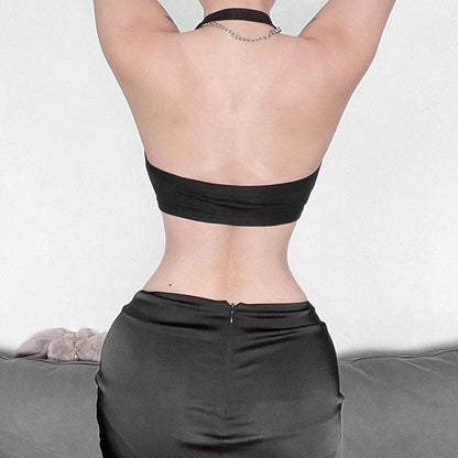 Halter hollow out buckle backless crop cut out top