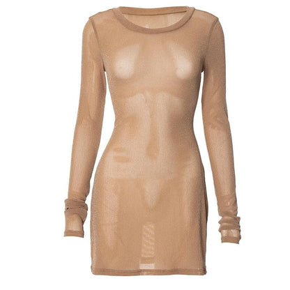 Long sleeve sheer mesh glitter mini dress
