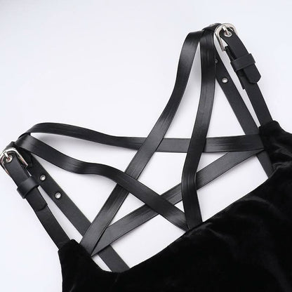 Velvet high slit pentacle pattern buckle cami maxi dress