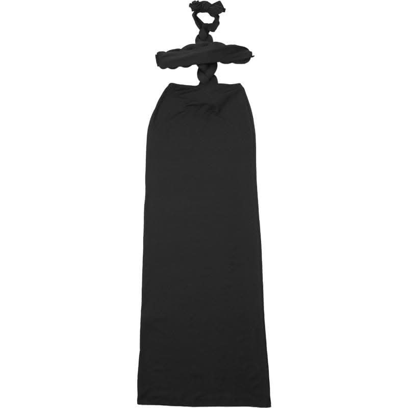 Self tie halter hollow out backless solid cut out maxi dress-final-sale