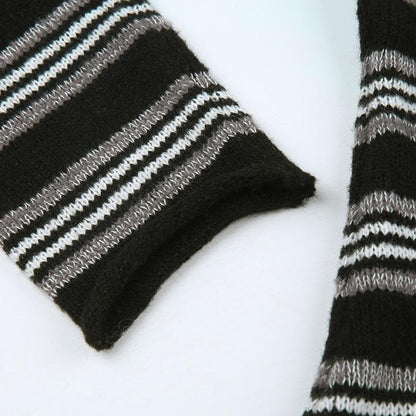 Knitted striped contrast long sleeve off shoulder top