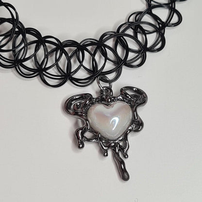Black heart pendant choker necklace